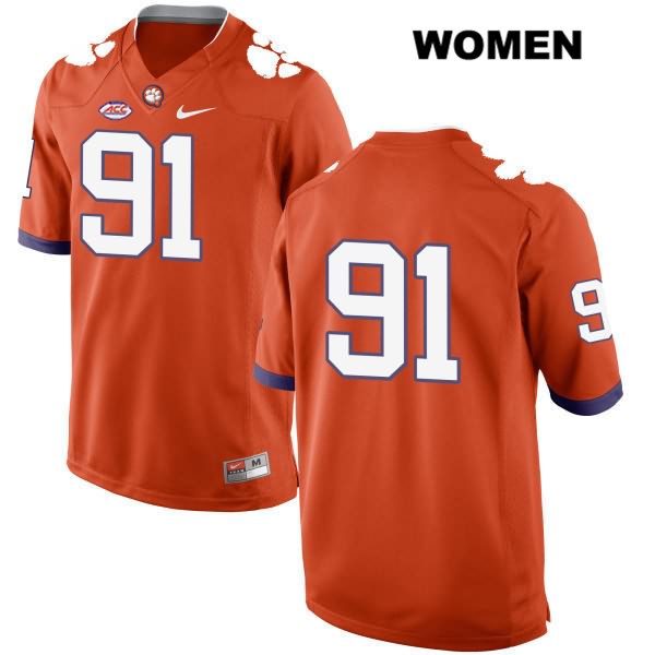 Women's Clemson Tigers #91 Darnell Jefferies Stitched Orange Authentic Style 2 Nike No Name NCAA College Football Jersey CHV3446PT